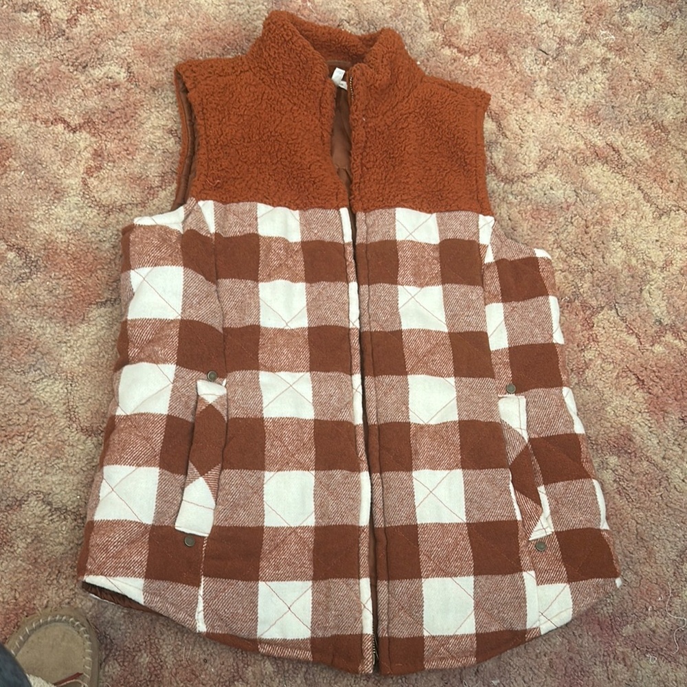 Brown and White Checkered Vest